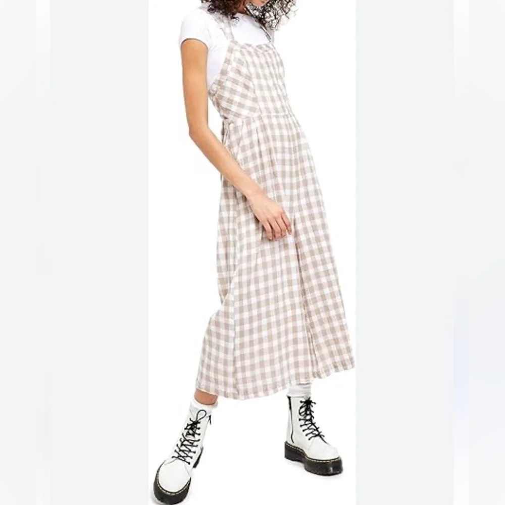 Free People Zuzu seersucker jumpsuit gingham cream and white Coachella